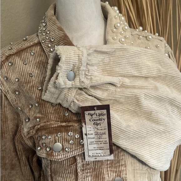 NWT Bad Little Country Girl beige Bling Denim Jacket size Small - Picture 6 of 6